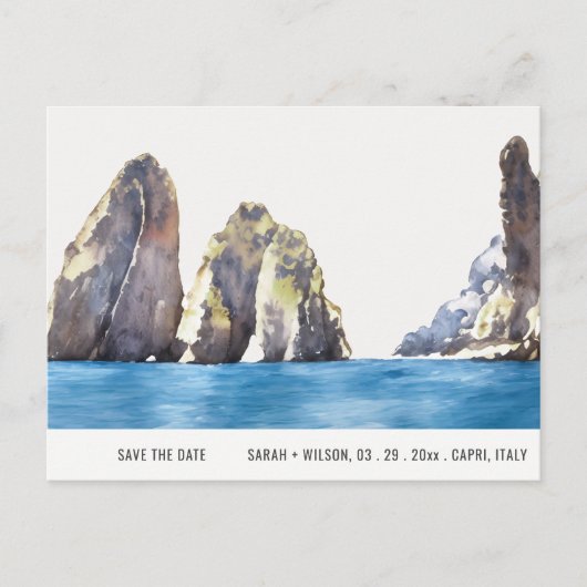 Faraglioni Rocks Capri Waterverf Save the Date Briefkaart (Voorkant)