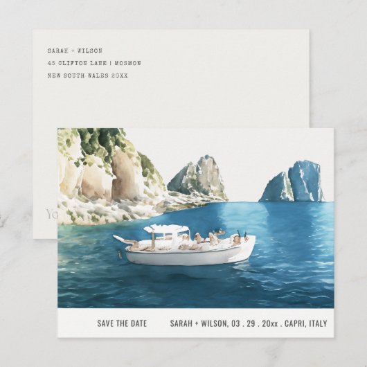 Faraglioni Rocks Capri Waterverf Save the Date Briefkaart (Voorkant / Achterkant)