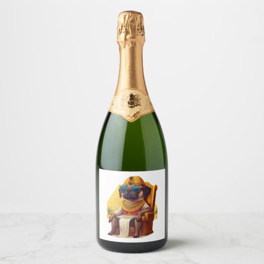 Farao Pugs - Oude Egypte Hond Sparkling Wijnetiket (Voorkant)