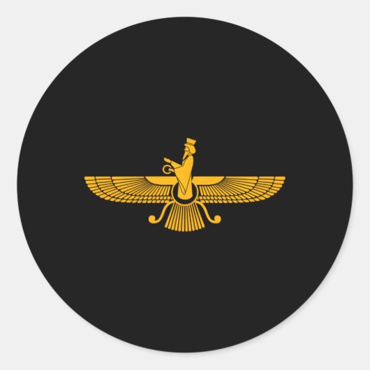 Faravahar Zarathustra Spirituele symbolen Iraans Ronde Sticker (Voorkant)