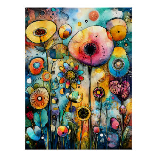 Farbenfrohe Blumenlandschaft mit abstrakten Blüten Perfect Poster