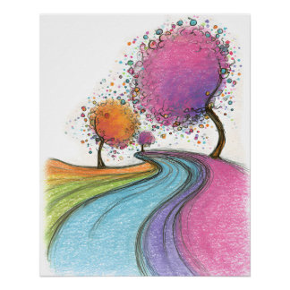 Farbenfrohe Fantasielandschaft mit buntem Weg Perfect Poster