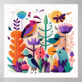 Farbenfrohes Vogelposter Kinderzimmerposter, cute Poster (Voorkant)