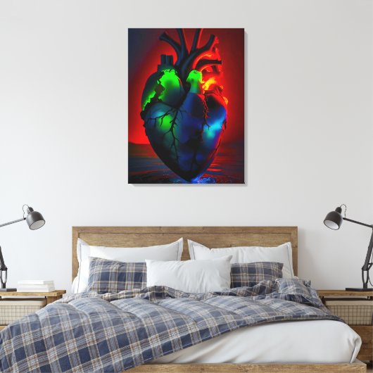 Farbig leuchtendes Herz über Wasser Canvas Afdruk (Insitu (Slaapkamer))