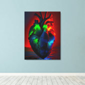Farbig leuchtendes Herz über Wasser Canvas Afdruk (Insitu (Houten vloer))