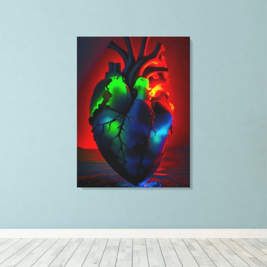Farbig leuchtendes Herz über Wasser Canvas Afdruk (Insitu (Houten vloer))