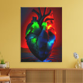 Farbig leuchtendes Herz über Wasser Canvas Afdruk (Insitu (Woonkamer))