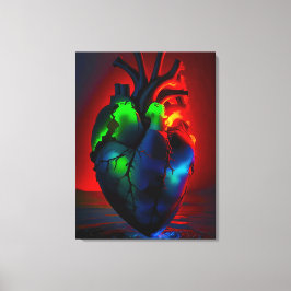 Farbig leuchtendes Herz über Wasser Canvas Afdruk