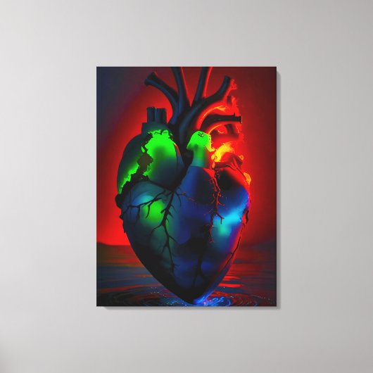 Farbig leuchtendes Herz über Wasser Canvas Afdruk (Voorkant)
