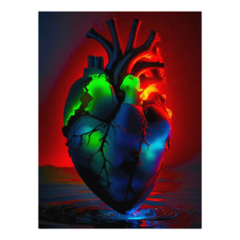 Farbig leuchtendes Herz über Wasser Foto Afdruk