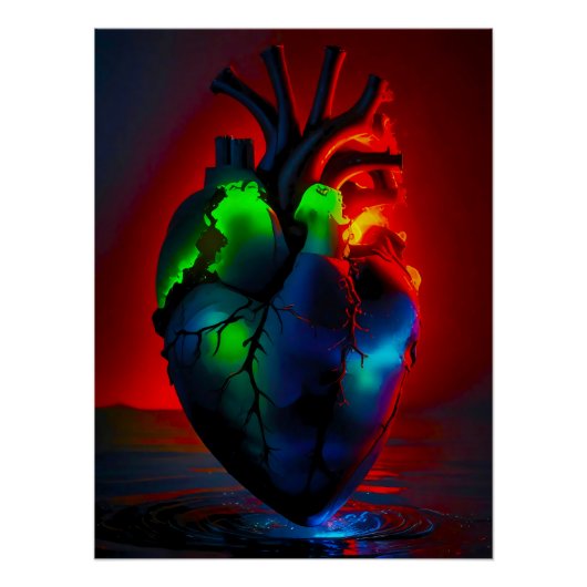 Farbig leuchtendes Herz über Wasser Perfect Poster (Voorkant)