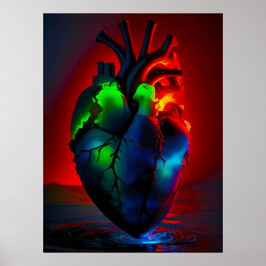 Farbig leuchtendes Herz über Wasser Poster (Voorkant)