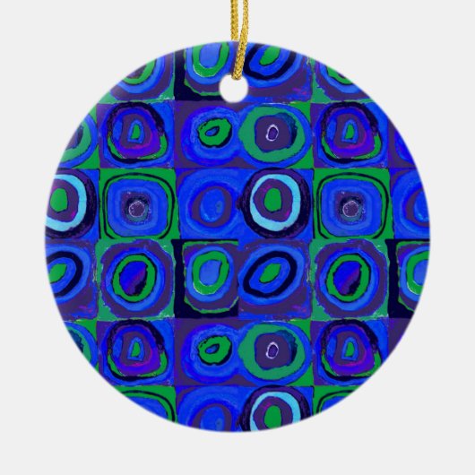 Farbstudies Quadrate Squares Blue Circles Keramisch Ornament (Voorkant)
