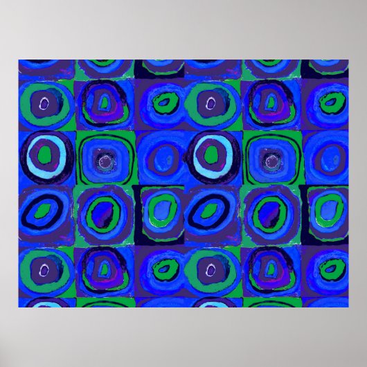 Farbstudies Quadrate Squares Blue Circles Poster (Voorkant)