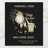 Farewell 2020 Welkom 2021 Nieuwjaarsgoud Wijn Etiket (Enkel label)