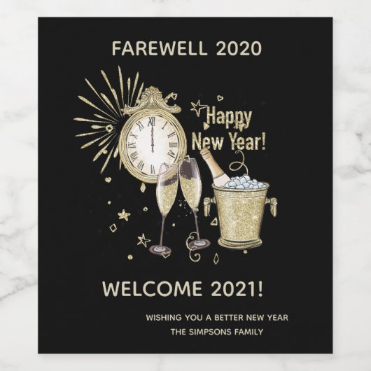 Farewell 2020 Welkom 2021 Nieuwjaarsgoud Wijn Etiket (Enkel label)