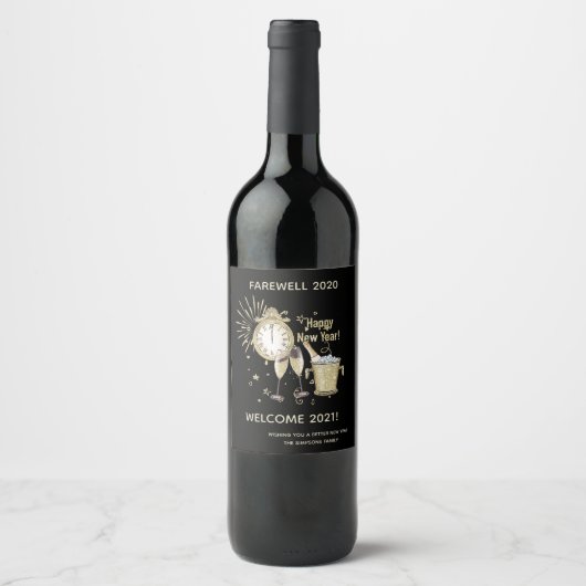 Farewell 2020 Welkom 2021 Nieuwjaarsgoud Wijn Etiket (Voorkant)