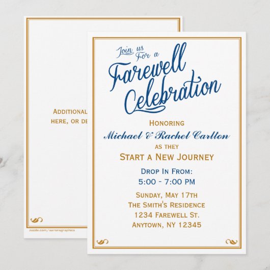 Farewell Celebration Going Away Invitation Navy Kaart (Voorkant / Achterkant)