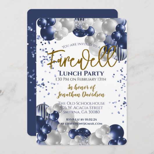 Farewell Goodbye Retirement Blue Silver Gold Kaart (Voorkant / Achterkant)