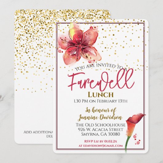 Farewell Lunch Floral Lily Kaart (Voorkant / Achterkant)