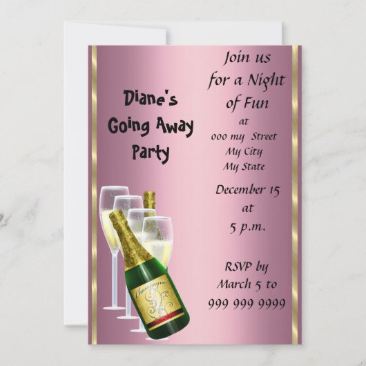 Farewell Party Invitation Card Good Dag Roze Kaart (Voorkant)