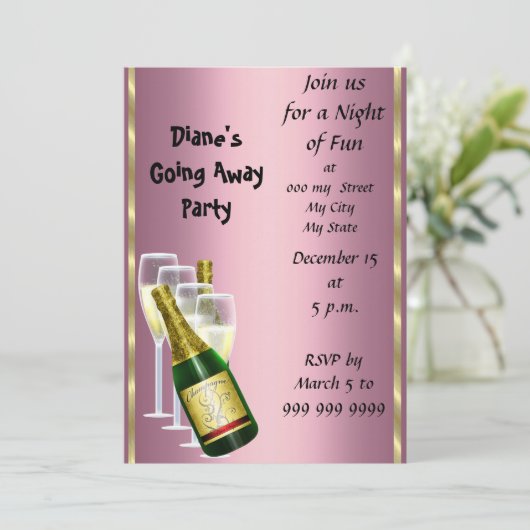 Farewell Party Invitation Card Good Dag Roze Kaart (Staand voorkant)