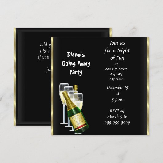 Farewell Party Invitation Kaart Good Dag Black (Voorkant / Achterkant)