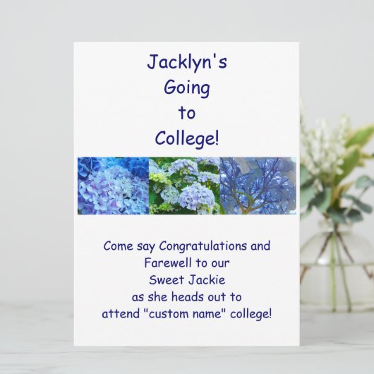 Farewell Party Invitations Blue Hydrangeas Kaart (Staand voorkant)