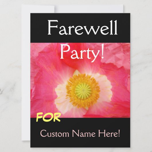 FAREWELL Party Invitations Cards Pink Poppy Kaart (Voorkant)