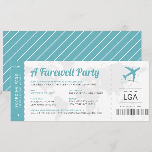 Farewell Party Travel Theme Boarding Pass Invite Kaart (Voorkant / Achterkant)