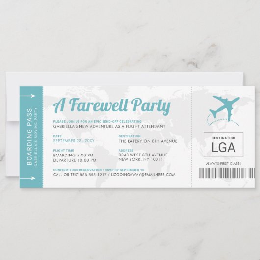 Farewell Party Travel Theme Boarding Pass Invite Kaart (Voorkant)