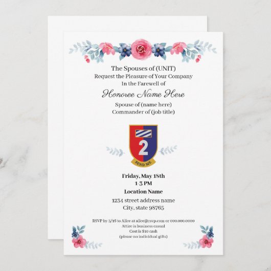 Farewell-uitnodiging militaire echtgenoot download kaart (Voorkant / Achterkant)