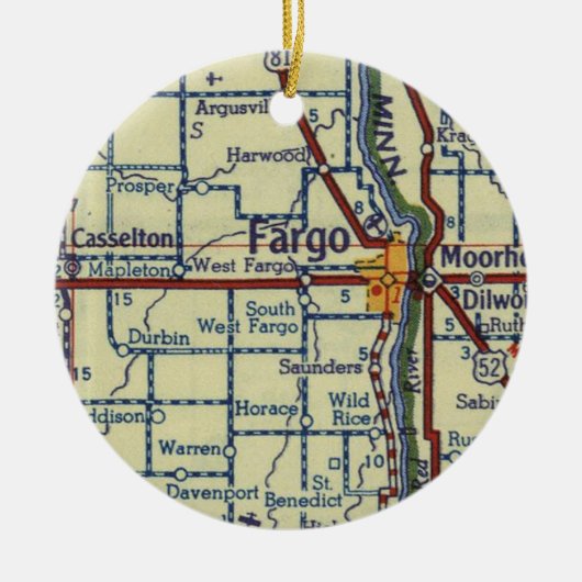 Fargo ND Old Map Keramisch Ornament (Voorkant)