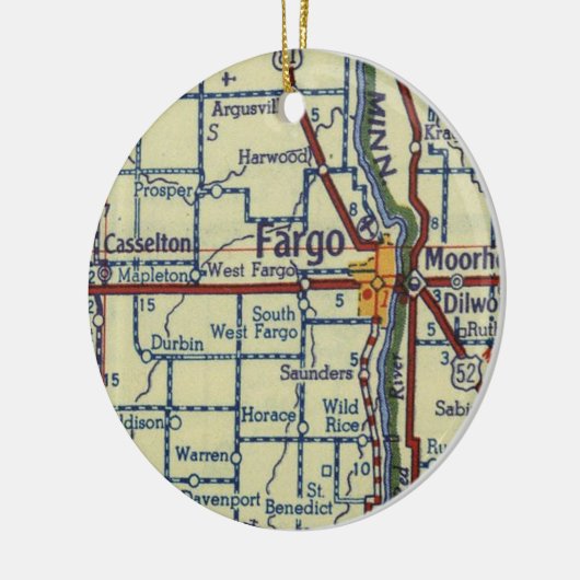 Fargo ND Old Map Keramisch Ornament (Links)