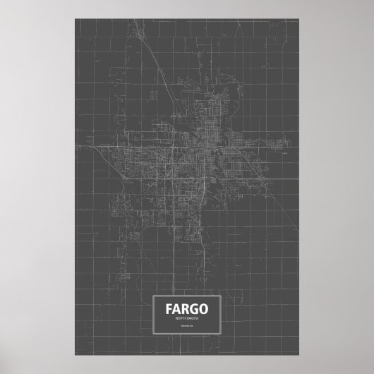 Fargo, North Dakota (wit op zwart) Poster (Voorkant)