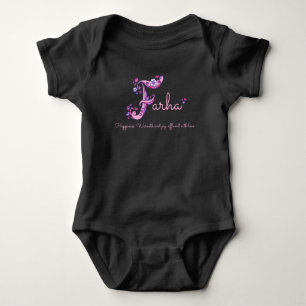 Farha meisjes naam & betekenis F monogram baby rom Romper