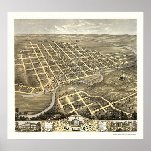 Faribault, MN Panorama Map - 1869 Poster (Voorkant)