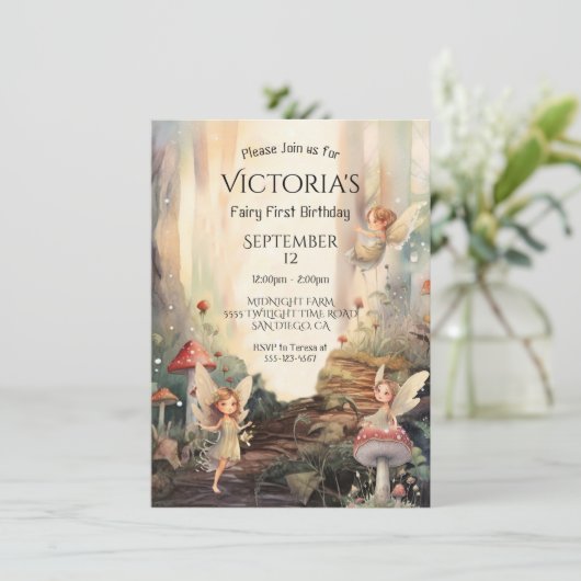 Fariy 1e verjaardag Enchanted Forest Toadstool Kaart (Staand voorkant)