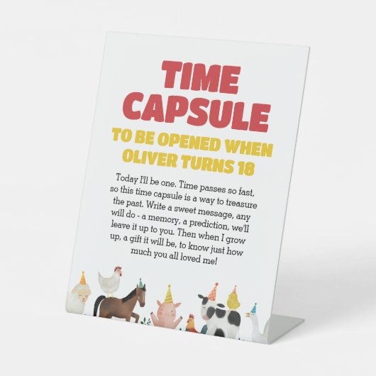 Farm 1st Birthday Time Capsule Reclamebord Met Voetstuk (Voorkant)