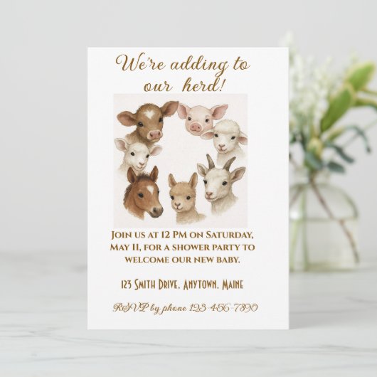 Farm Animal Baby Shower Invitation Kaart (Staand voorkant)