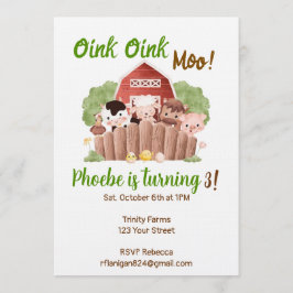 Farm Animal Barnyard Birthday Invitation Kaart