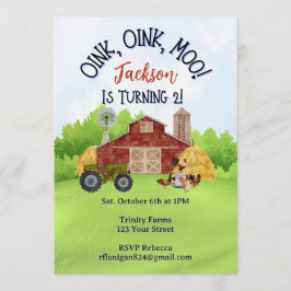 Farm Animal Barnyard Second Birthday Invitation Kaart