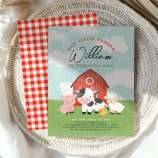 Farm Animal Boys Barnyard Kids Birthday Kaart