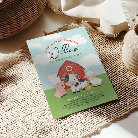 Farm Animal Boys Barnyard Kids Birthday Kaart
