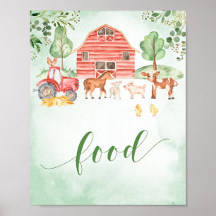 Farm animal food sign for boy baby shower poster