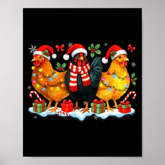 Farm Animal Funny Chicken Christmas Lights Cute Xm Poster (Voorkant)