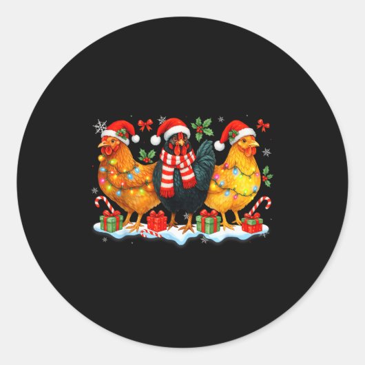 Farm Animal Funny Chicken Christmas Lights Cute Xm Ronde Sticker (Voorkant)