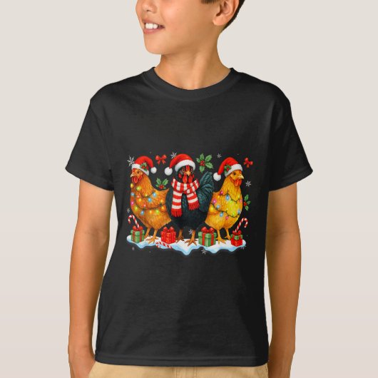Farm Animal Funny Chicken Christmas Lights Cute Xm T-shirt (Voorkant)