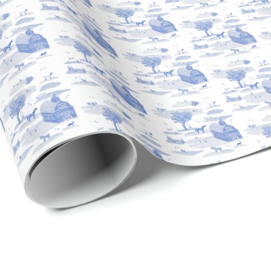Farm Animal Toile (Blue)  Cadeaupapier (Rol Hoek)