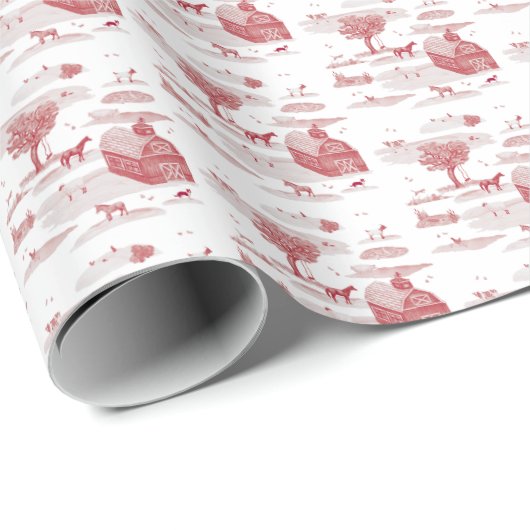 Farm Animal Toile (Red)  Cadeaupapier (Rol Hoek)